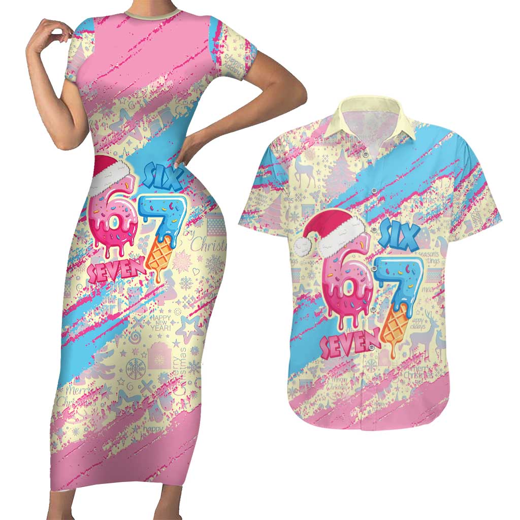 Six Seven Ice Cream Drip Couples Matching Short Sleeve Bodycon Dress and Hawaiian Shirt 67 Funny Christmas Gen Alpha Slang - Wonder Print Shop