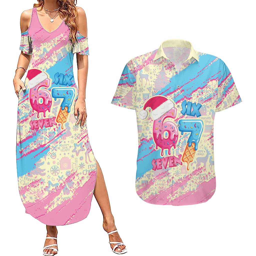 Six Seven Ice Cream Drip Couples Matching Summer Maxi Dress and Hawaiian Shirt 67 Funny Christmas Gen Alpha Slang - Wonder Print Shop