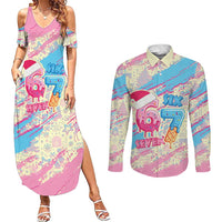 Six Seven Ice Cream Drip Couples Matching Summer Maxi Dress and Long Sleeve Button Shirt 67 Funny Christmas Gen Alpha Slang - Wonder Print Shop