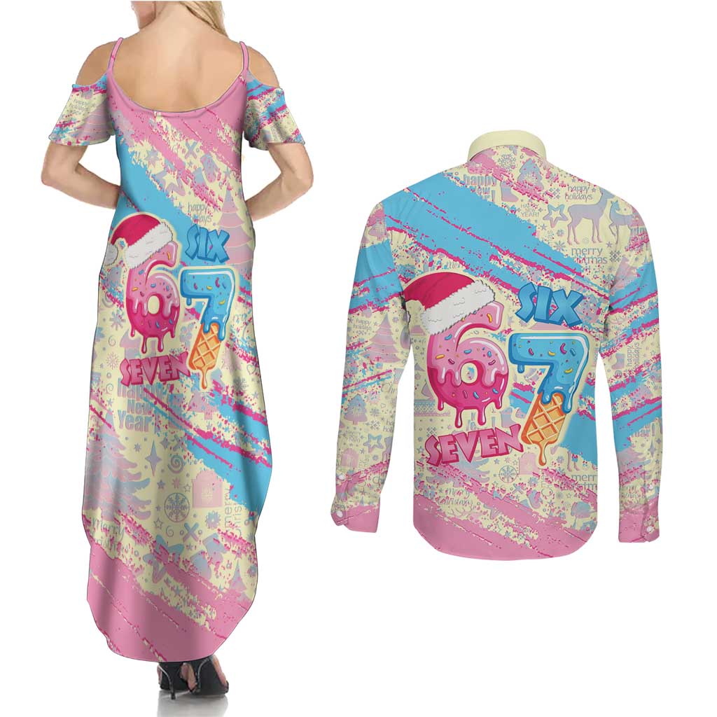 Six Seven Ice Cream Drip Couples Matching Summer Maxi Dress and Long Sleeve Button Shirt 67 Funny Christmas Gen Alpha Slang - Wonder Print Shop