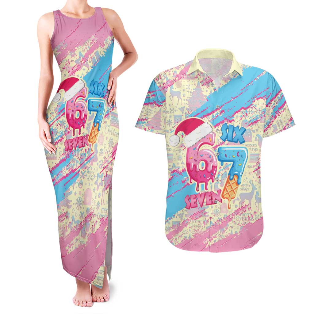 Six Seven Ice Cream Drip Couples Matching Tank Maxi Dress and Hawaiian Shirt 67 Funny Christmas Gen Alpha Slang - Wonder Print Shop