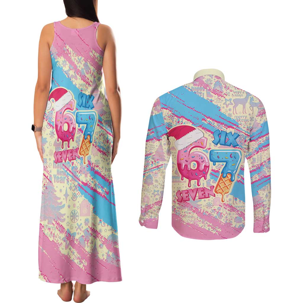 Six Seven Ice Cream Drip Couples Matching Tank Maxi Dress and Long Sleeve Button Shirt 67 Funny Christmas Gen Alpha Slang - Wonder Print Shop