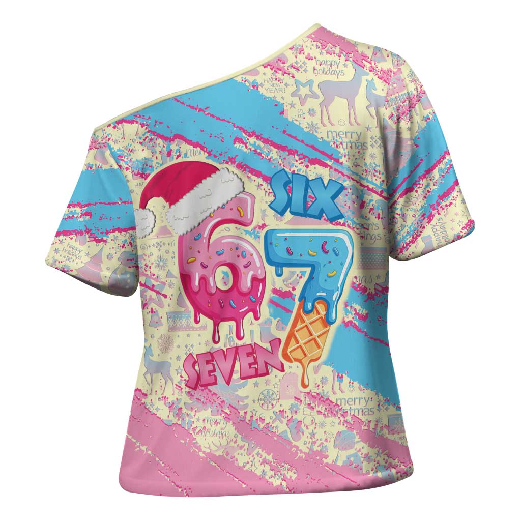 Six Seven Ice Cream Drip Cross Shoulder Shirt 67 Funny Christmas Gen Alpha Slang - Wonder Print Shop