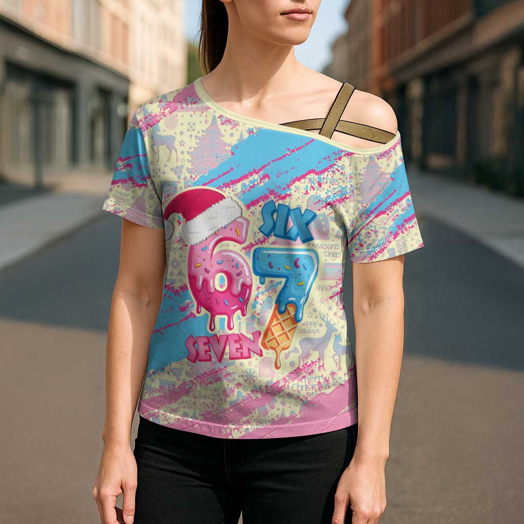 Six Seven Ice Cream Drip Cross Shoulder Shirt 67 Funny Christmas Gen Alpha Slang - Wonder Print Shop