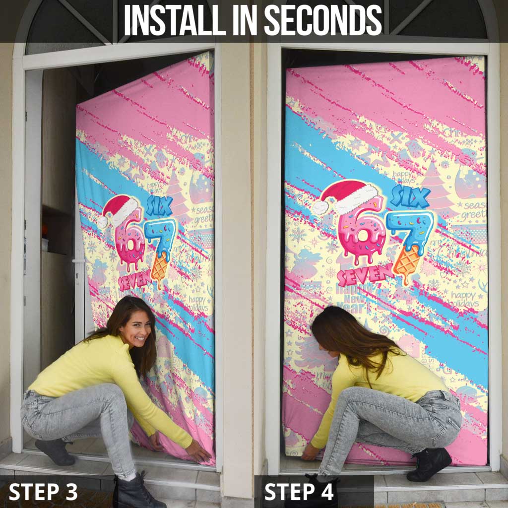 Six Seven Ice Cream Drip Door Cover 67 Funny Christmas Gen Alpha Slang - Wonder Print Shop