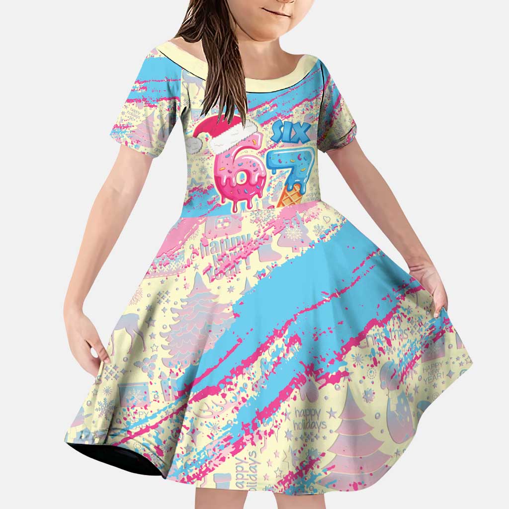 Six Seven Ice Cream Drip Family Matching Long Sleeve Bodycon Dress and Hawaiian Shirt 67 Funny Christmas Gen Alpha Slang - Wonder Print Shop