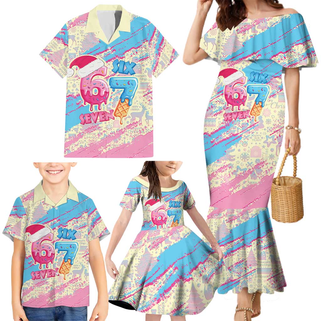 Six Seven Ice Cream Drip Family Matching Mermaid Dress and Hawaiian Shirt 67 Funny Christmas Gen Alpha Slang - Wonder Print Shop