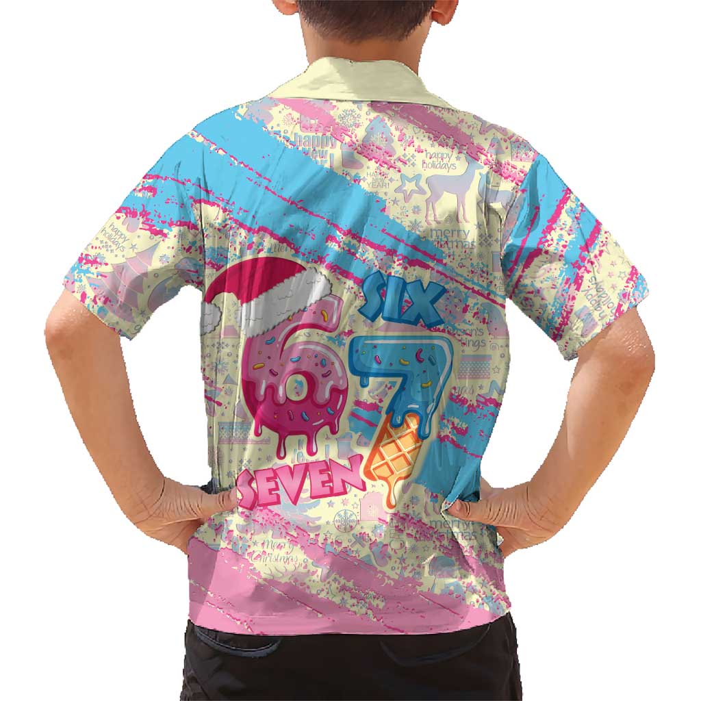 Six Seven Ice Cream Drip Family Matching Off The Shoulder Long Sleeve Dress and Hawaiian Shirt 67 Funny Christmas Gen Alpha Slang - Wonder Print Shop