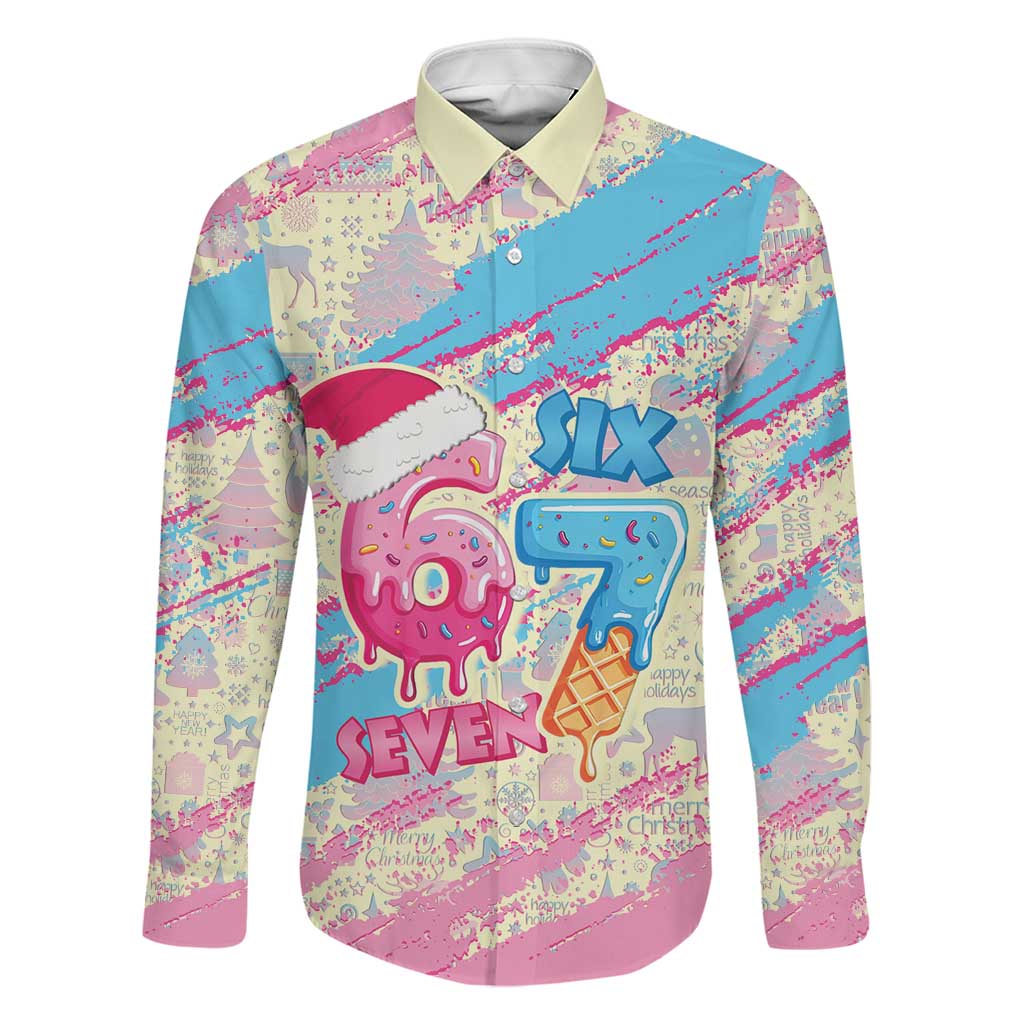 Six Seven Ice Cream Drip Family Matching Off The Shoulder Long Sleeve Dress and Hawaiian Shirt 67 Funny Christmas Gen Alpha Slang - Wonder Print Shop