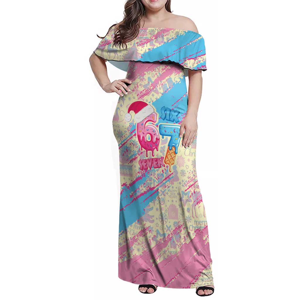 Six Seven Ice Cream Drip Family Matching Off Shoulder Maxi Dress and Hawaiian Shirt 67 Funny Christmas Gen Alpha Slang - Wonder Print Shop