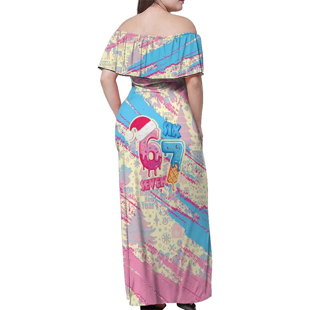 Six Seven Ice Cream Drip Family Matching Off Shoulder Maxi Dress and Hawaiian Shirt 67 Funny Christmas Gen Alpha Slang - Wonder Print Shop