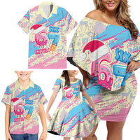 Six Seven Ice Cream Drip Family Matching Off Shoulder Short Dress and Hawaiian Shirt 67 Funny Christmas Gen Alpha Slang - Wonder Print Shop