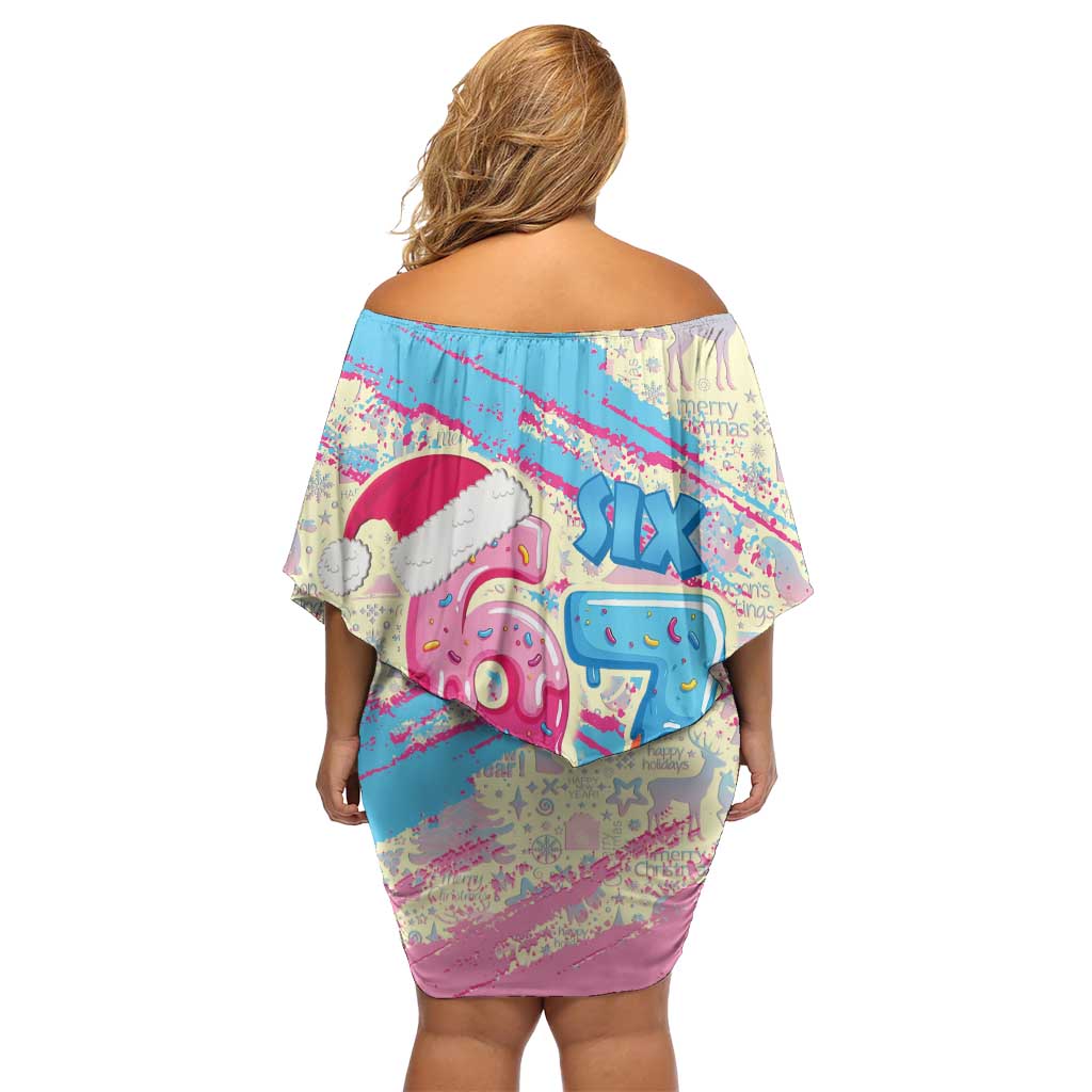 Six Seven Ice Cream Drip Family Matching Off Shoulder Short Dress and Hawaiian Shirt 67 Funny Christmas Gen Alpha Slang - Wonder Print Shop