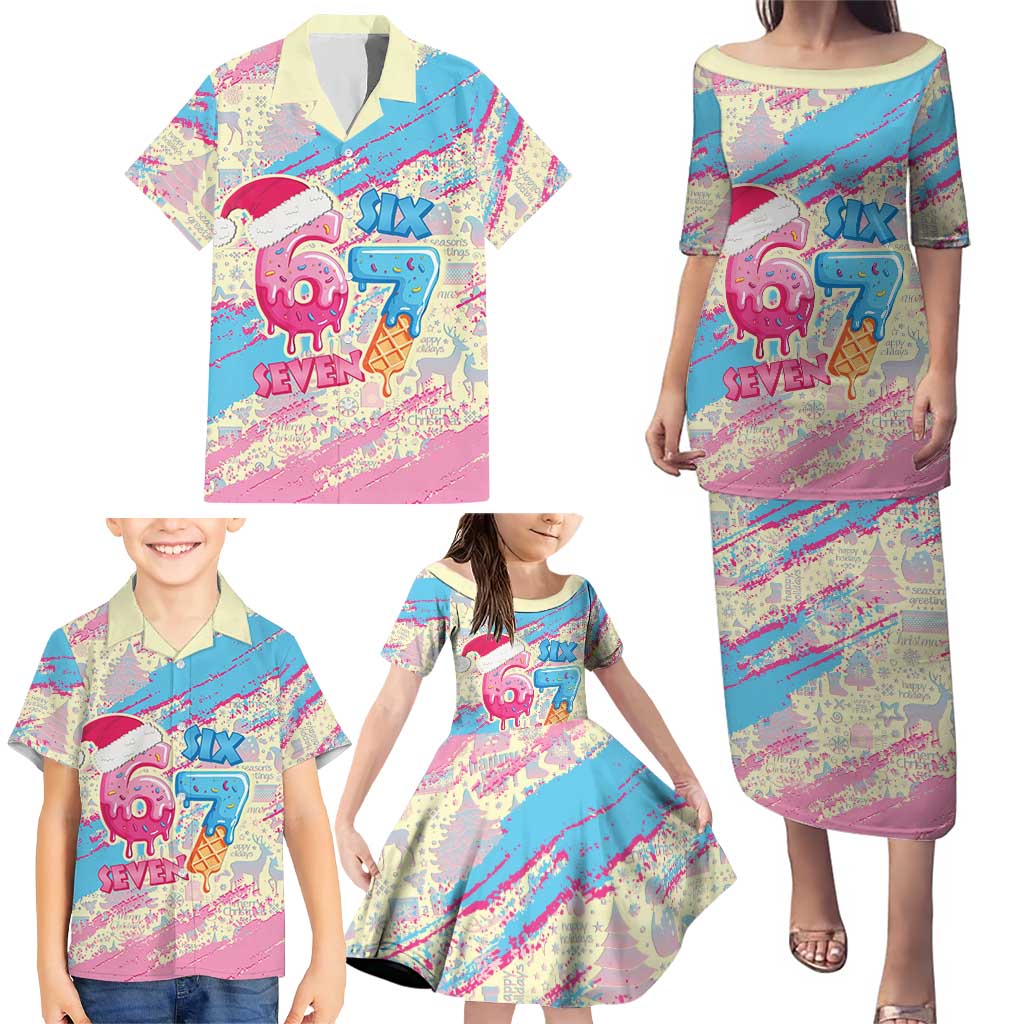 Six Seven Ice Cream Drip Family Matching Puletasi and Hawaiian Shirt 67 Funny Christmas Gen Alpha Slang - Wonder Print Shop