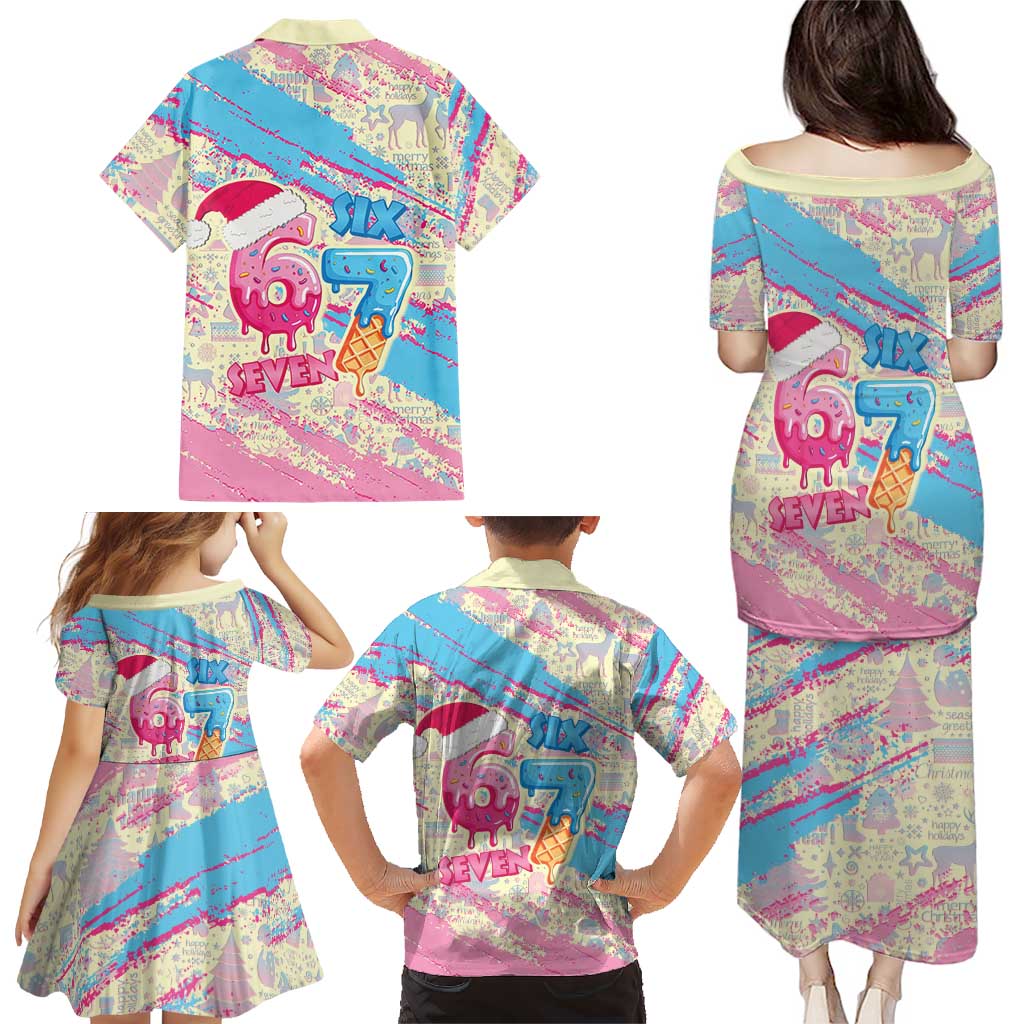 Six Seven Ice Cream Drip Family Matching Puletasi and Hawaiian Shirt 67 Funny Christmas Gen Alpha Slang - Wonder Print Shop