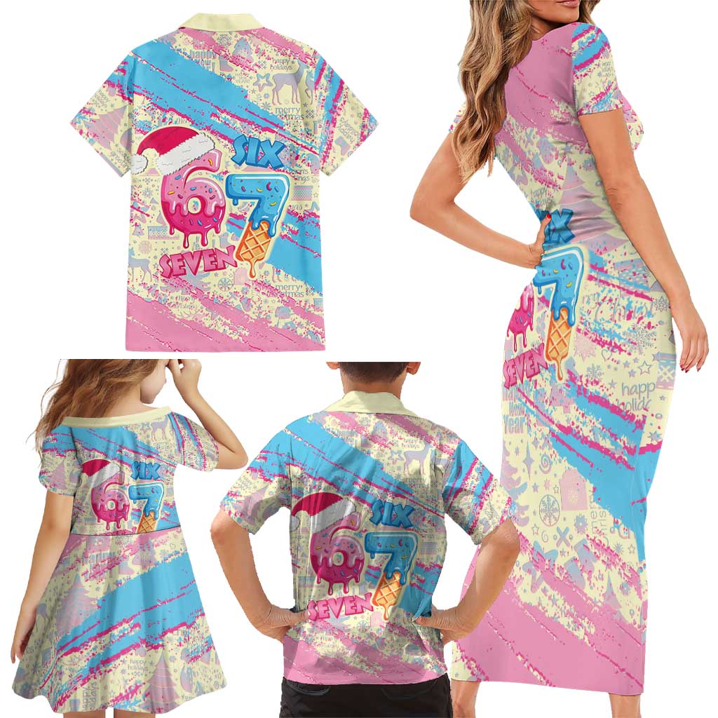 Six Seven Ice Cream Drip Family Matching Short Sleeve Bodycon Dress and Hawaiian Shirt 67 Funny Christmas Gen Alpha Slang - Wonder Print Shop