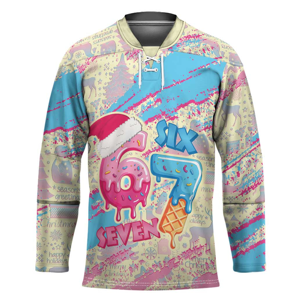 Six Seven Ice Cream Drip Hockey Jersey 67 Funny Christmas Gen Alpha Slang - Wonder Print Shop