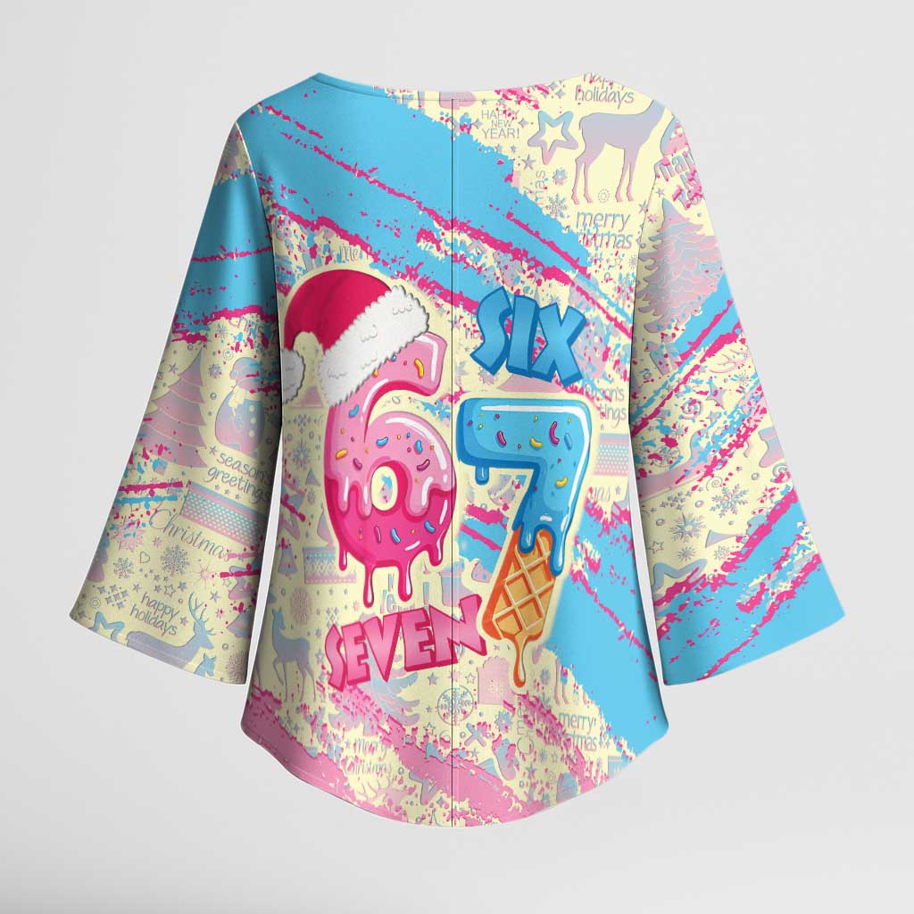 Six Seven Ice Cream Drip Kimono Sleeve Blouse 67 Funny Christmas Gen Alpha Slang - Wonder Print Shop