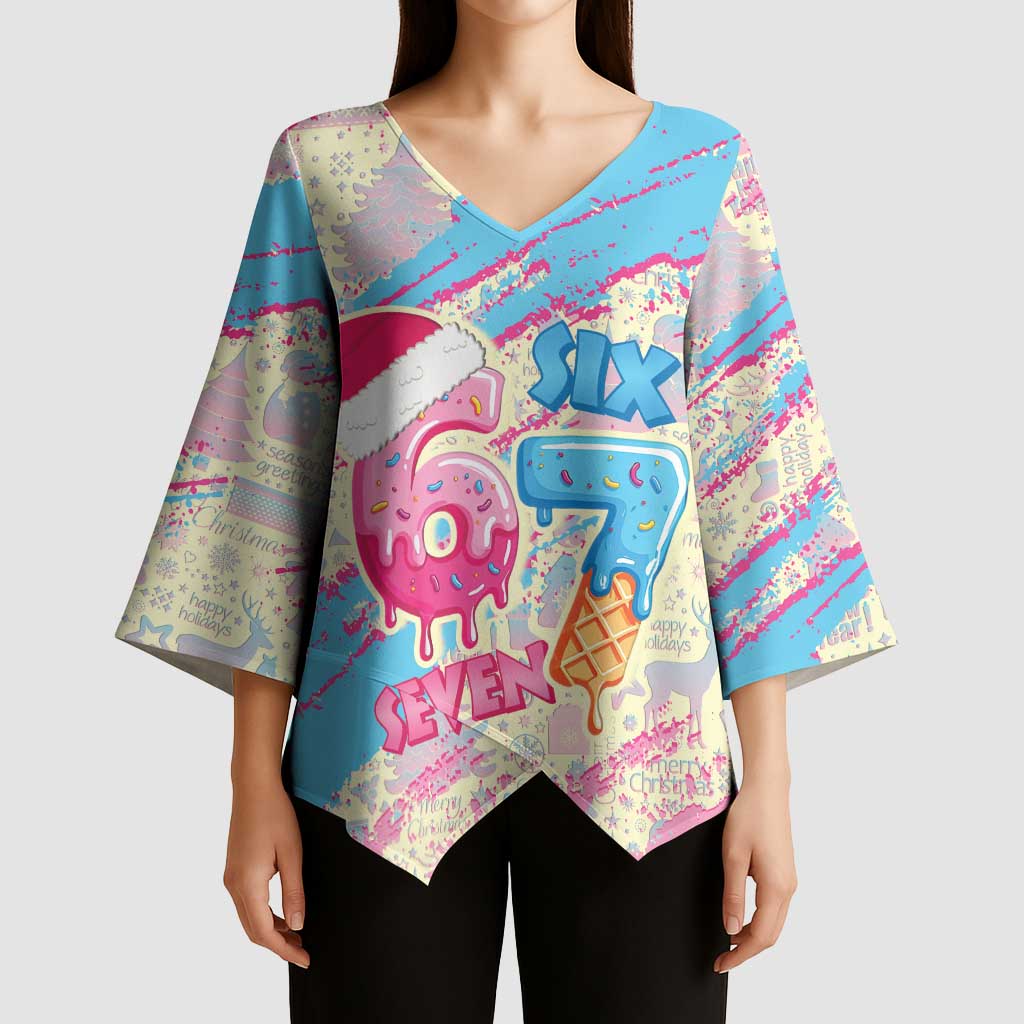 Six Seven Ice Cream Drip Kimono Sleeve Blouse 67 Funny Christmas Gen Alpha Slang - Wonder Print Shop