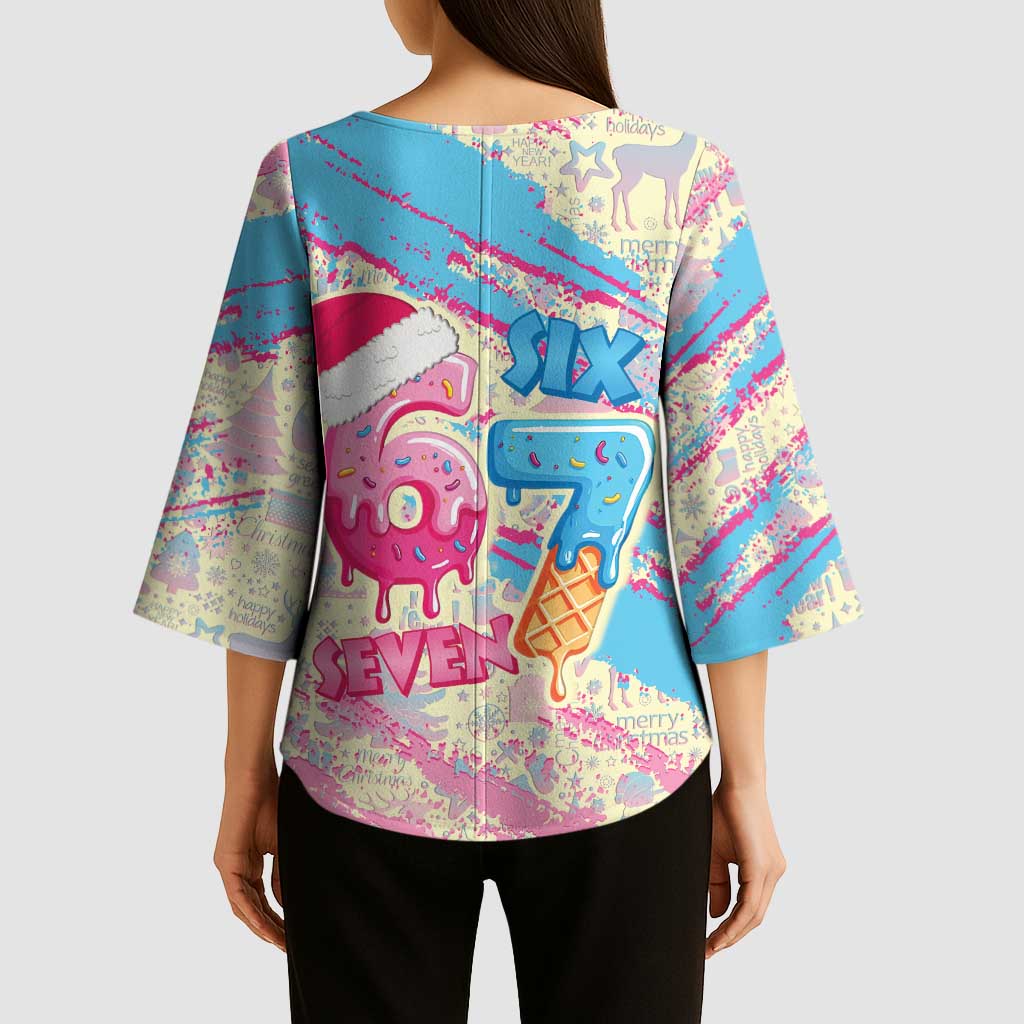 Six Seven Ice Cream Drip Kimono Sleeve Blouse 67 Funny Christmas Gen Alpha Slang - Wonder Print Shop