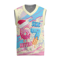 Six Seven Ice Cream Drip Christmas Knitted V-Neck Vest 67 Funny Christmas Gen Alpha Slang - Wonder Print Shop
