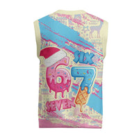 Six Seven Ice Cream Drip Christmas Knitted V-Neck Vest 67 Funny Christmas Gen Alpha Slang - Wonder Print Shop