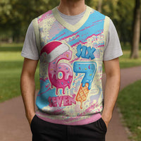 Six Seven Ice Cream Drip Christmas Knitted V-Neck Vest 67 Funny Christmas Gen Alpha Slang - Wonder Print Shop
