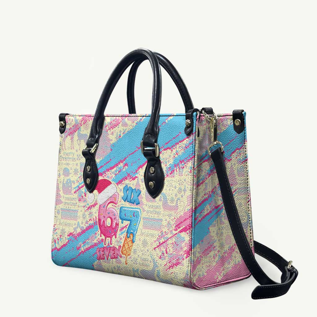 Six Seven Ice Cream Drip Leather Bag 67 Funny Christmas Gen Alpha Slang - Wonder Print Shop
