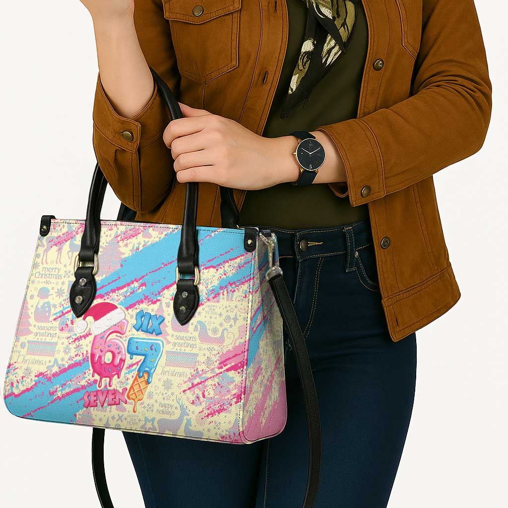 Six Seven Ice Cream Drip Leather Bag 67 Funny Christmas Gen Alpha Slang - Wonder Print Shop