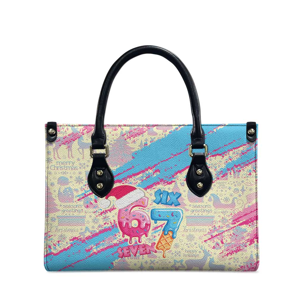 Six Seven Ice Cream Drip Leather Bag 67 Funny Christmas Gen Alpha Slang - Wonder Print Shop