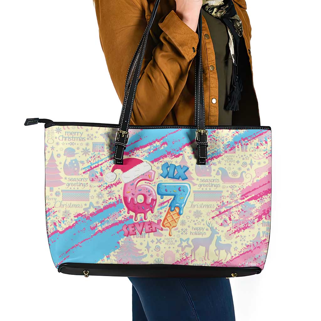 Six Seven Ice Cream Drip Leather Tote Bag 67 Funny Christmas Gen Alpha Slang - Wonder Print Shop