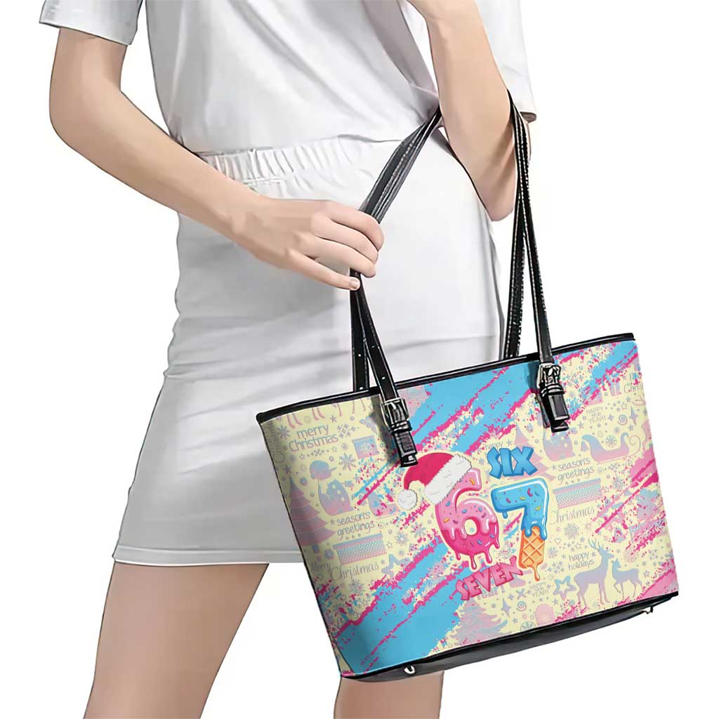 Six Seven Ice Cream Drip Leather Tote Bag 67 Funny Christmas Gen Alpha Slang - Wonder Print Shop