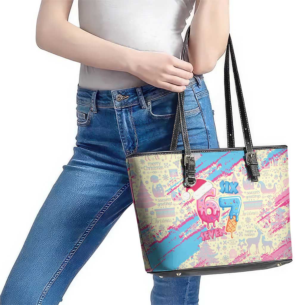 Six Seven Ice Cream Drip Leather Tote Bag 67 Funny Christmas Gen Alpha Slang - Wonder Print Shop