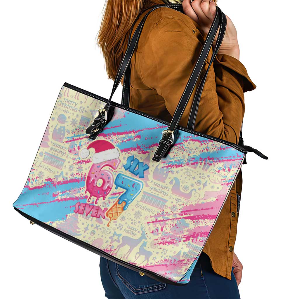 Six Seven Ice Cream Drip Leather Tote Bag 67 Funny Christmas Gen Alpha Slang - Wonder Print Shop