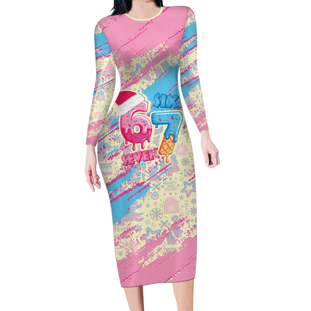 Six Seven Ice Cream Drip Off The Shoulder Long Sleeve Dress 67 Funny Christmas Gen Alpha Slang