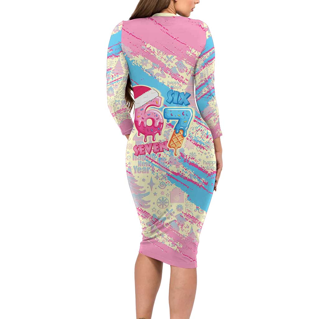 Six Seven Ice Cream Drip Long Sleeve Bodycon Dress 67 Funny Christmas Gen Alpha Slang - Wonder Print Shop
