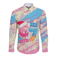 Six Seven Ice Cream Drip Long Sleeve Button Shirt 67 Funny Christmas Gen Alpha Slang - Wonder Print Shop