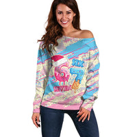 Six Seven Ice Cream Drip Off Shoulder Sweater 67 Funny Christmas Gen Alpha Slang - Wonder Print Shop