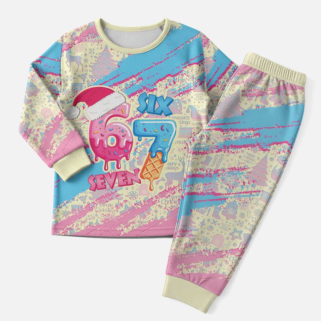 Six Seven Ice Cream Drip Christmas Pajama Set 67 Funny Christmas Gen Alpha Slang - Wonder Print Shop