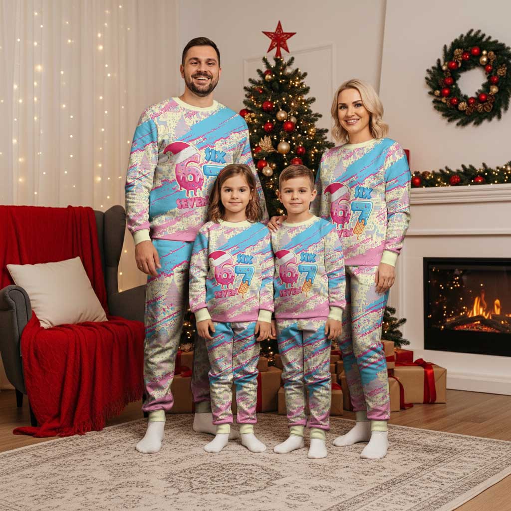 Six Seven Ice Cream Drip Christmas Pajama Set 67 Funny Christmas Gen Alpha Slang - Wonder Print Shop
