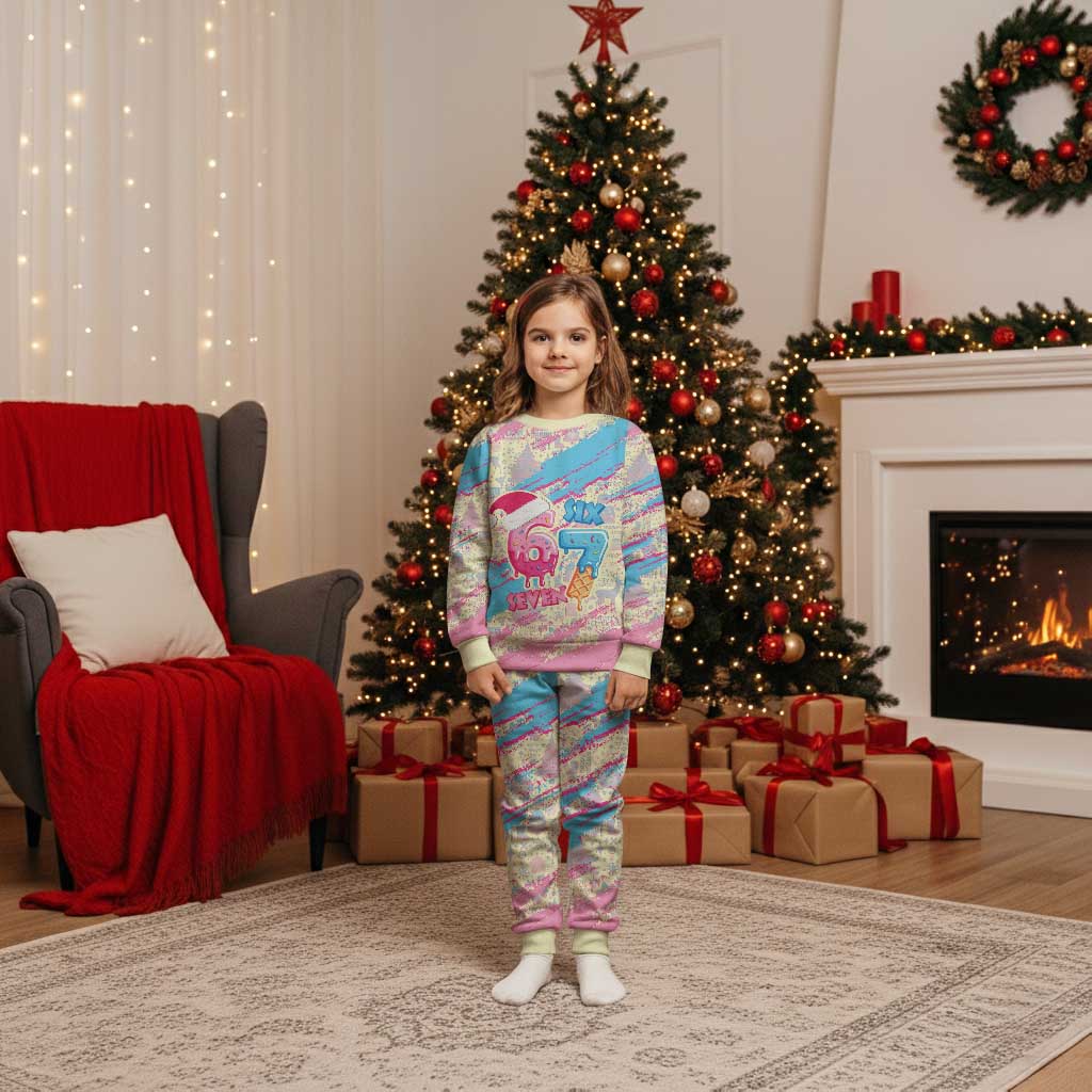 Six Seven Ice Cream Drip Christmas Pajama Set 67 Funny Christmas Gen Alpha Slang - Wonder Print Shop