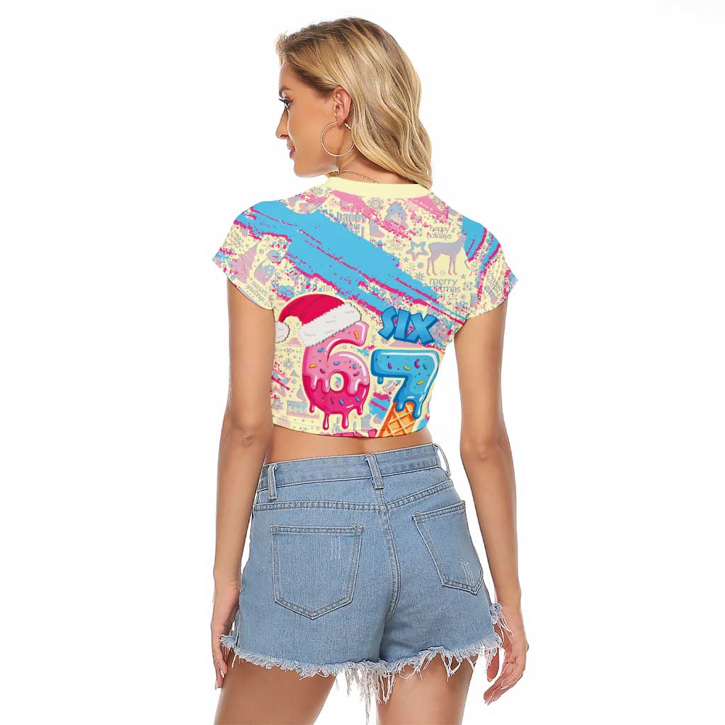 Six Seven Ice Cream Drip Raglan Cropped T Shirt 67 Funny Christmas Gen Alpha Slang - Wonder Print Shop