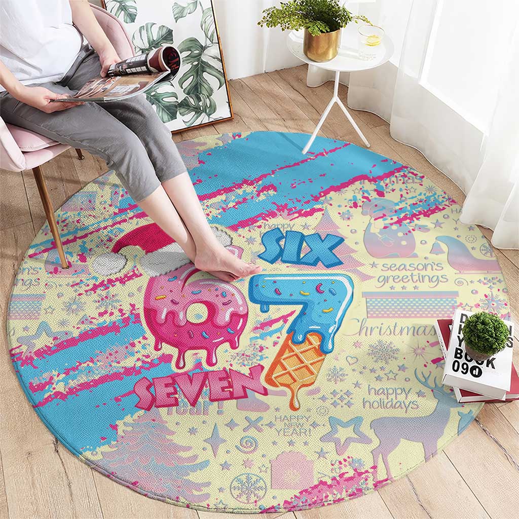 Six Seven Ice Cream Drip Round Carpet 67 Funny Christmas Gen Alpha Slang - Wonder Print Shop
