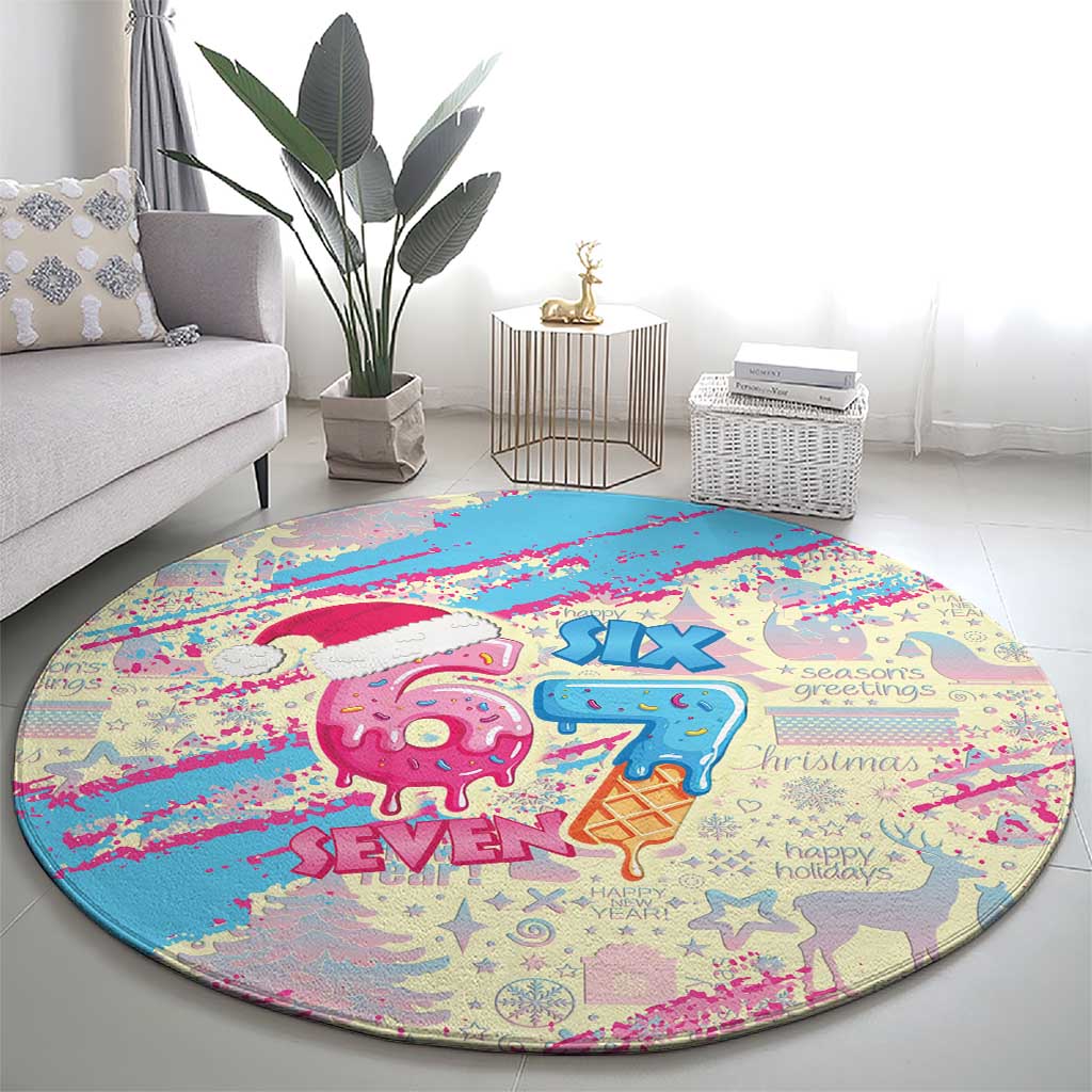 Six Seven Ice Cream Drip Round Carpet 67 Funny Christmas Gen Alpha Slang - Wonder Print Shop