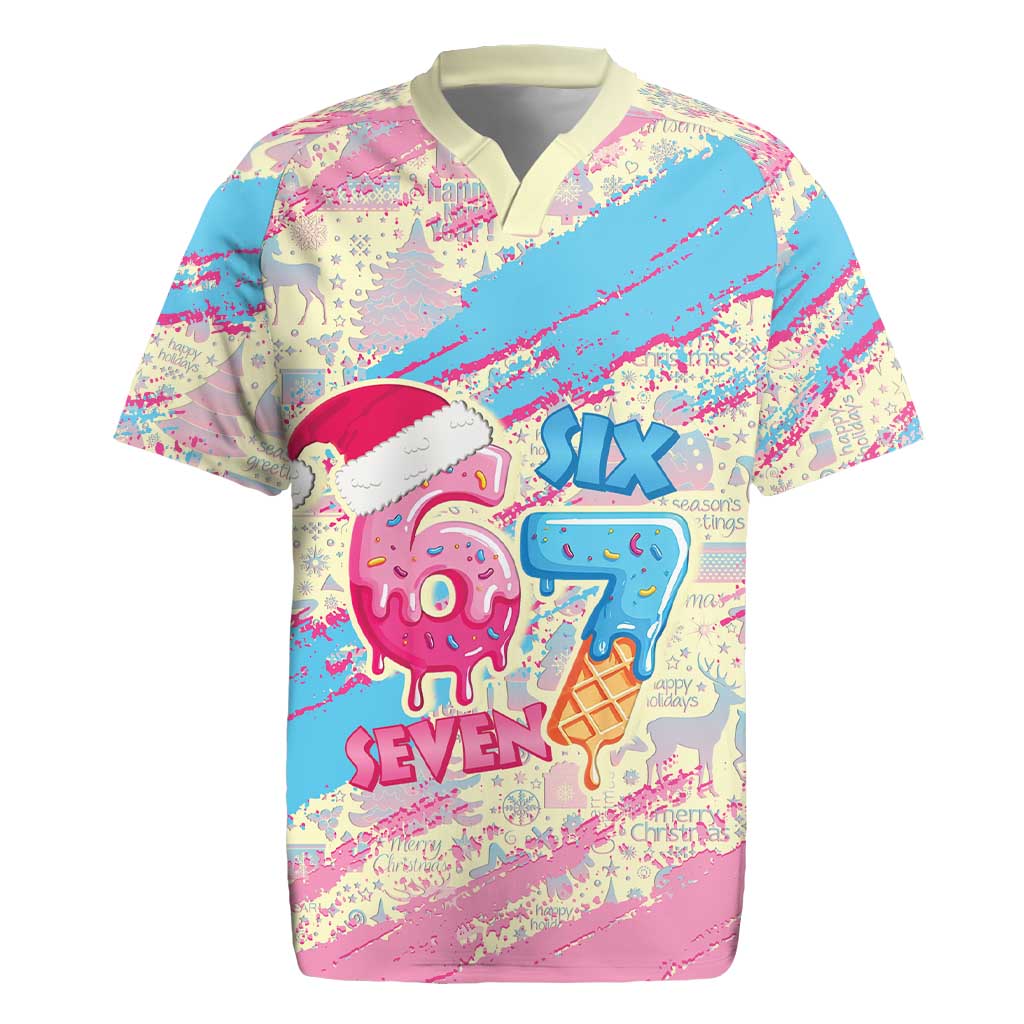 Six Seven Ice Cream Drip Rugby Jersey 67 Funny Christmas Gen Alpha Slang - Wonder Print Shop