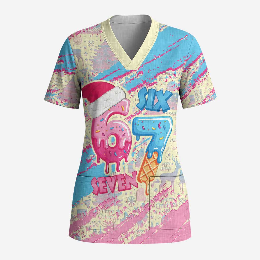 Six Seven Ice Cream Drip Scrub Top 67 Funny Christmas Gen Alpha Slang - Wonder Print Shop