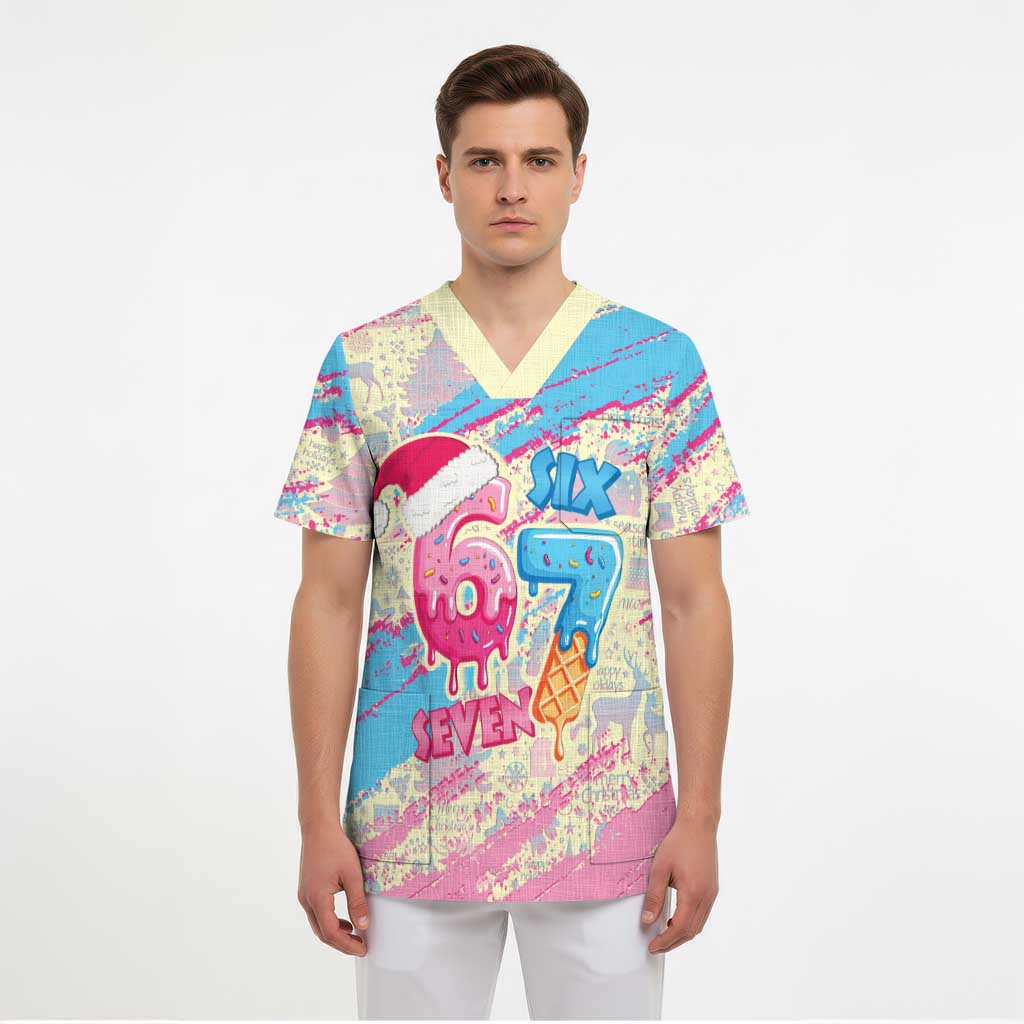 Six Seven Ice Cream Drip Scrub Top 67 Funny Christmas Gen Alpha Slang - Wonder Print Shop