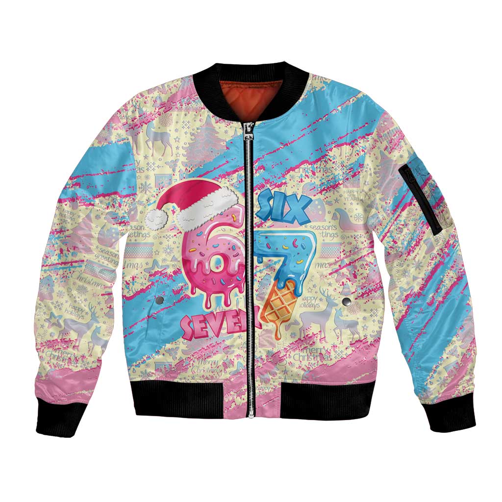 Six Seven Ice Cream Drip Sleeve Zip Bomber Jacket 67 Funny Christmas Gen Alpha Slang - Wonder Print Shop