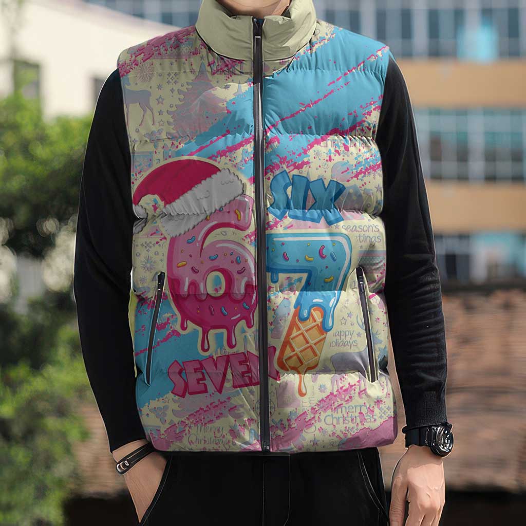Six Seven Ice Cream Drip Sleeveless Puffer Jacket 67 Funny Christmas Gen Alpha Slang - Wonder Print Shop