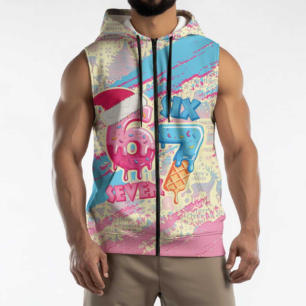 Six Seven Ice Cream Drip Sleeveless Zip Hoodie 67 Funny Christmas Gen Alpha Slang - Wonder Print Shop